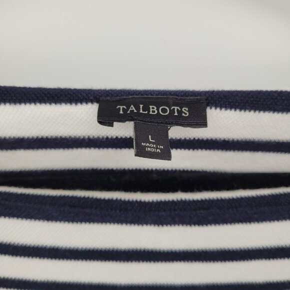 Talbots womens large blue white strip cap sleeve midi dress lace trim detail - Picture 4 of 7